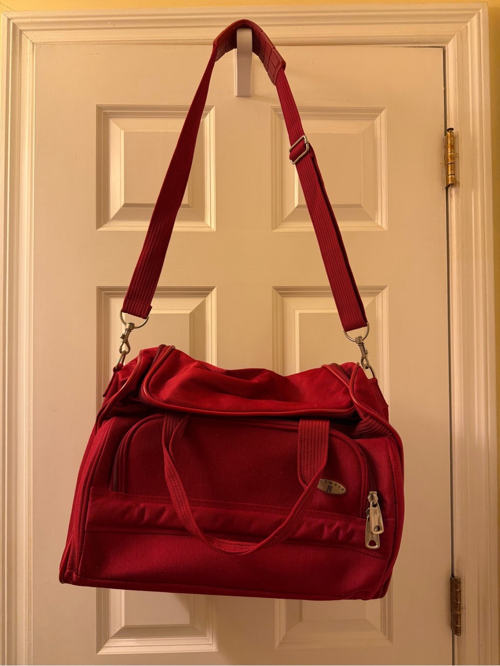 Red Canvas Shoulder Duffel Bag
